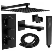 Baterie umywalkowe - Mexen Cube DR02 zestaw wannowo-prysznicowy podtynkowy z deszczownicą 25 cm, czarny - miniaturka - grafika 1