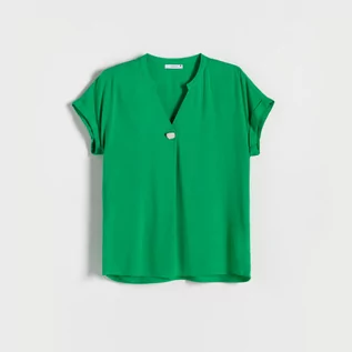 Bluzki damskie - Reserved - Bluzka z wiskozy - Zielony - grafika 1
