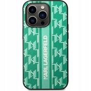 Etui i futerały do telefonów - Karl Lagerfeld Etui Hard Case Monogram Stripe do iPhone 14 Pro Max zielone - miniaturka - grafika 1