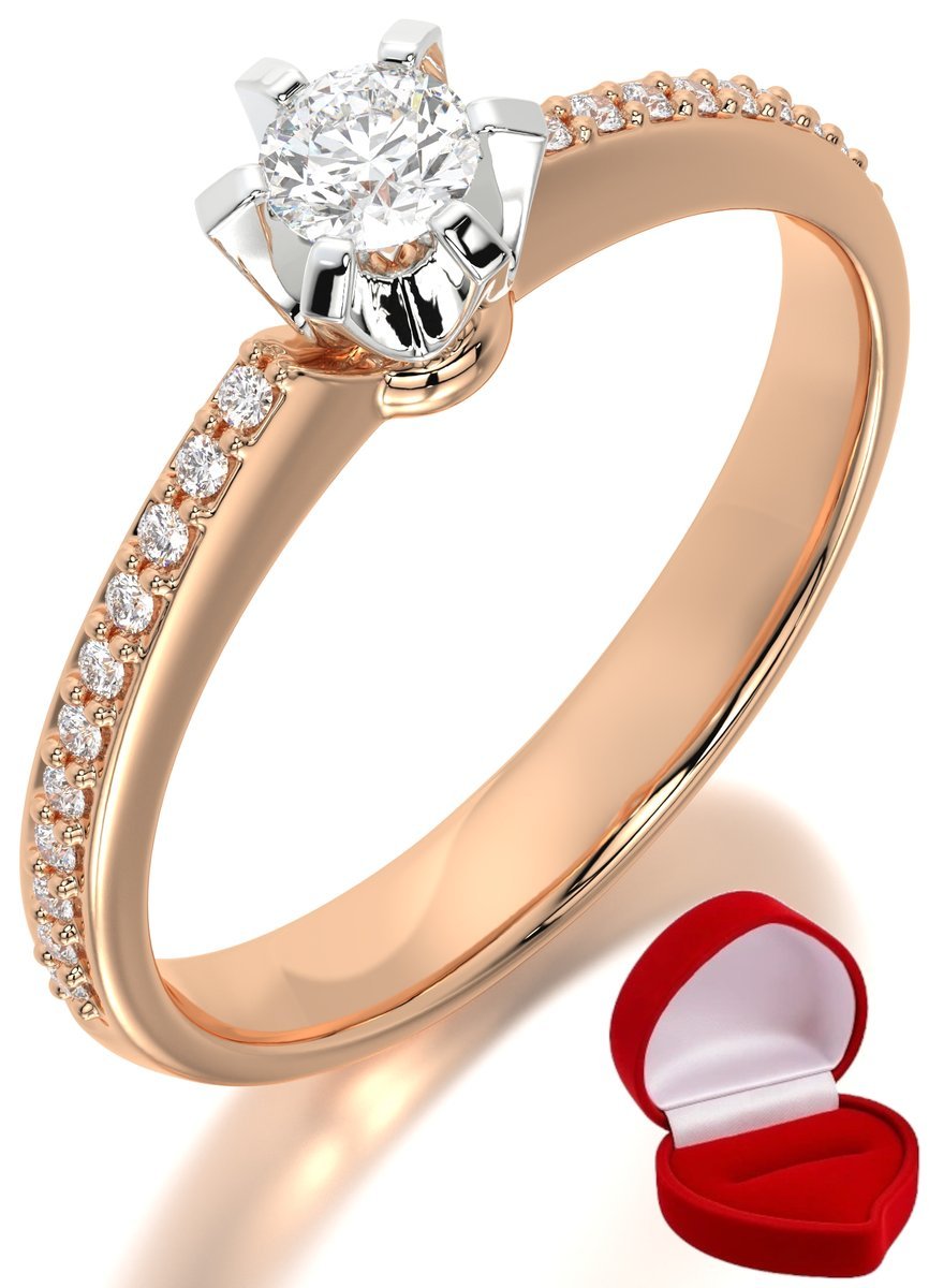 ZŁOTY PIERŚCIONEK ZARĘCZYNOWY 585 14k BRYLANT 0,14 ct RÓŻOWE ZŁOTO R26