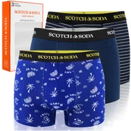 Majtki męskie - SCOTCH&SODA Bokserki Męskie 3 sztuki Bawełna Paski Wzór Granat Rozmiar M - miniaturka - grafika 1