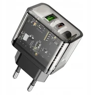 Ładowarki do telefonów - Ładowarka sieciowa do telefonu Hoco USB A + USB C QC3.0 PD 3A 20W N34 transparentna - miniaturka - grafika 1