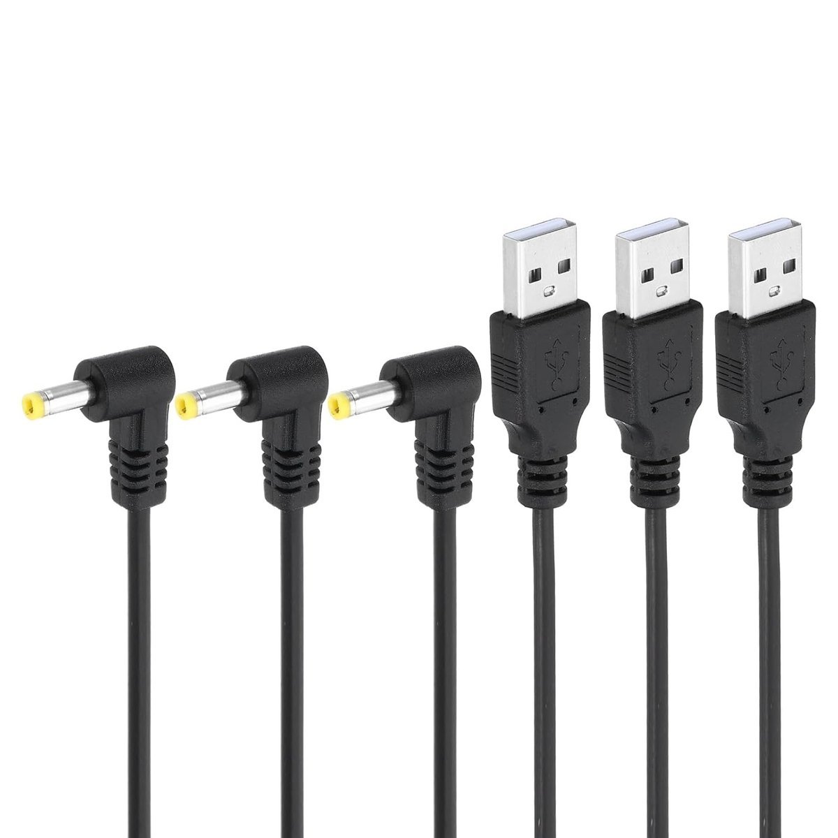 PATIKIL Kabel zasilający USB 2.0 typ A męski na DC 4,0 x 1,7 mm kąt 90°, gniazdo baryłki, 3 sztuki, złącze adaptera, kabel do ładowania wentylatorów..