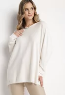 Swetry damskie - Biały Sweter z Wydłużonym Tyłem i Rozcięciami Varana - miniaturka - grafika 1