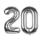 Balony i akcesoria - Ogromne Balony Srebrne Cyfra 20 Urodzinowe 100CM ! - miniaturka - grafika 1