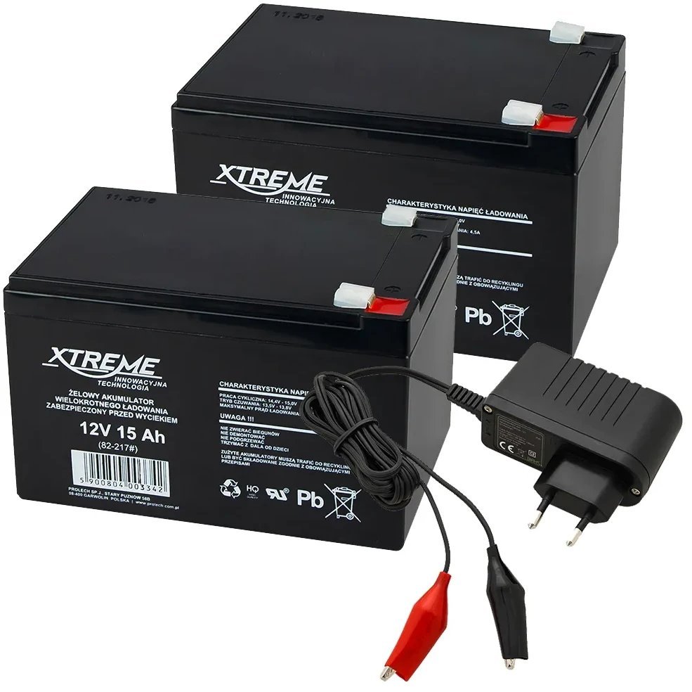 2x Akumulator żelowy XTREME 12V 15Ah + ładowarka 82-217# / BAT1149