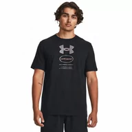 Koszulki sportowe męskie - Męski t-shirt z nadrukiem Under Armour UA M Branded GEL Stack SS - czarny - UNDER ARMOUR - miniaturka - grafika 1