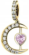 Bransoletki - Złoty Charms Księżyc Różowe Serce Cyrkonia Półksiężyc Moon SREBRO 925 - miniaturka - grafika 1