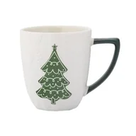 Kubki - Kubek baryłka z reliefem Choinka 420 ml + brelok rękawiczka biało-zielony - miniaturka - grafika 1