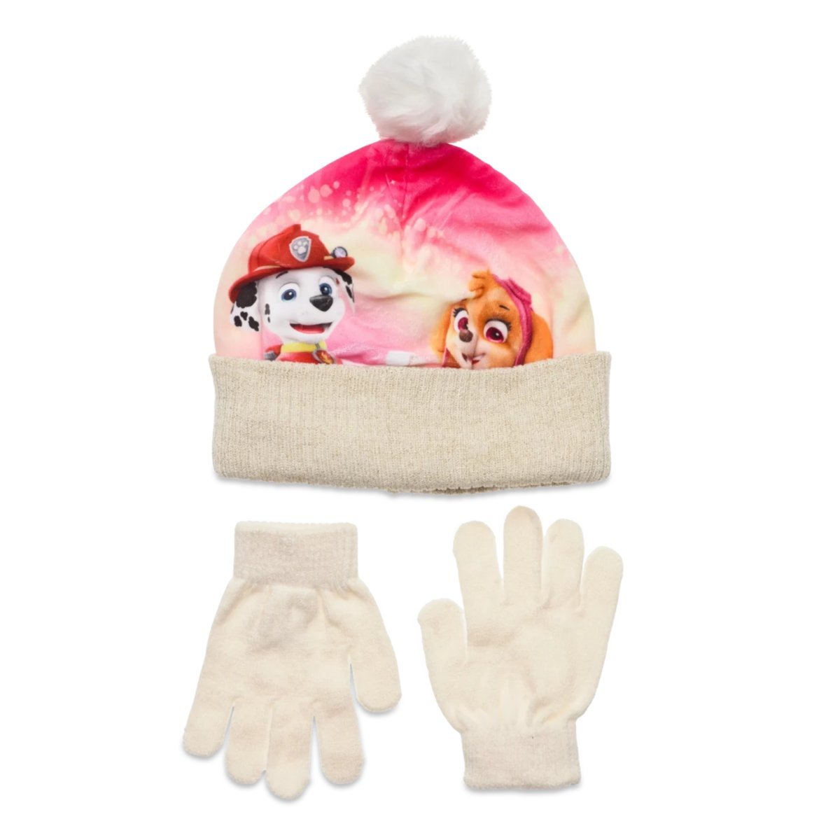 Komplet czapka rękawiczki Nickelodeon Paw Patrol zimowy kremowy