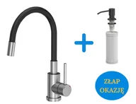 Baterie kuchenne - Quadron POP Bateria zlewozmywakowa stalowa MAGGIE z elastyczną czarną wylewką plus dozownik okrągły do płynu KEIRA kolor pure carbon - miniaturka - grafika 1