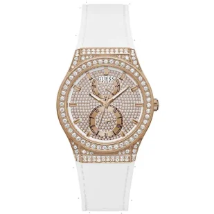 Zegarek Guess Princess zegarek damski z kryształami rose gold z białym paskiem GW0439L3 - Zegarki damskie - miniaturka - grafika 1