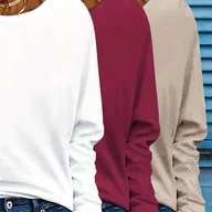 Bluzki damskie - TEMU 3 szt. Damskie T-shirty z Długim Rękawem i Okrągłym Dekoltem - Miękkie i Wygodne, Jednokolorowe, na Jesień i Zimę, Styl Casual, Możliwość Prania - miniaturka - grafika 1