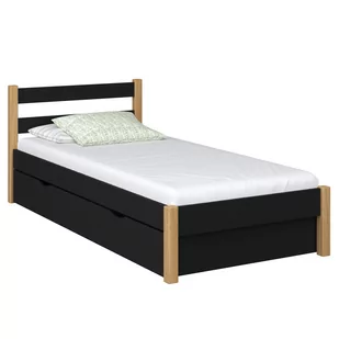 Drewniane łóżko pojedyncze z szufladą N01 czarno dębowe 100x180 - Łóżka - miniaturka - grafika 1