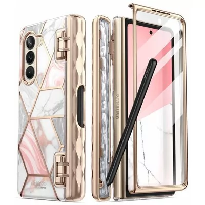 Etui SUPCASE Cosmo Pen dla Samsung Galaxy Z Fold 5 Marble Różowy