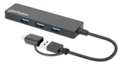 Huby USB - Manhattan 180863 huby i koncentratory USB 3.2 Gen 1 (3.1 Gen 1) Type-A + Type-C 5000 Mbit/s Czarny - miniaturka - grafika 1