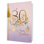 Kartki okolicznościowe i zaproszenia - KARTKA 80 URODZINY KWIATY FIOLETOWA 19x13cm - miniaturka - grafika 1
