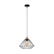 Lampy sufitowe - Britop Industrialna LAMPA wisząca RAQUELLE 187119104 metalowa OPRAWA druciany zwis czarny drewno - miniaturka - grafika 1