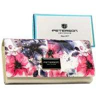 Portfele - Portfel damski duży poziomy ze skóry naturalnej i ekologicznej PETERSON kolorowy modny w kwiaty rozbudowany i pojemny ochrona kart RFID STOP bilon n.. - miniaturka - grafika 1