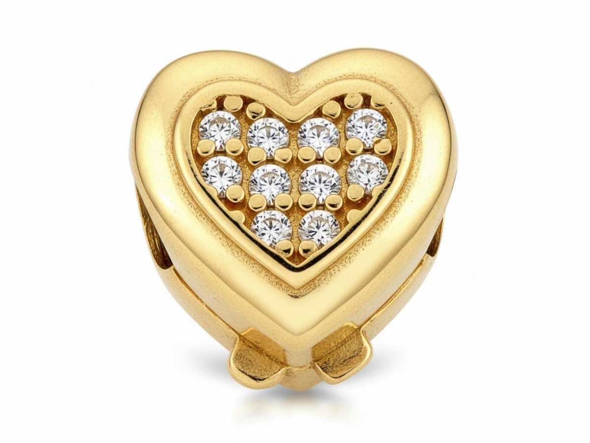 Charms Złoty 585 14k Serce z Cyrkoniami do Bransoletki 1.69g efektowna