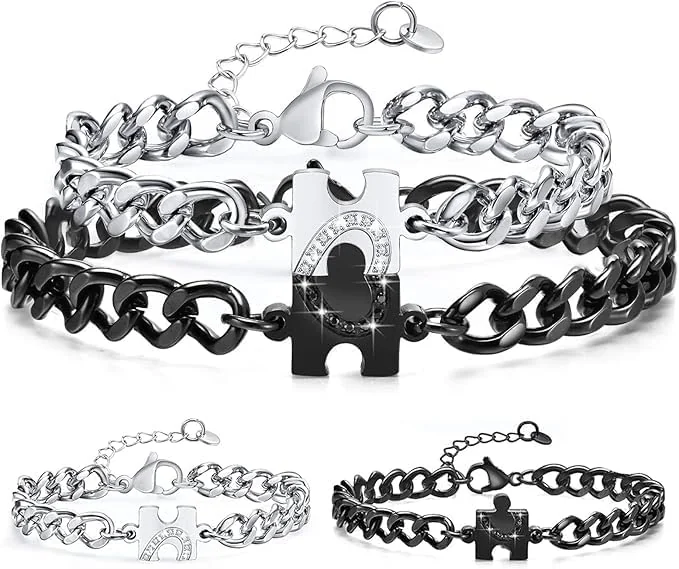 BRANSOLETKI 2 SZTUKI PUZZLE ŁAŃCUSZEK REGULOWANY MAGNETYCZNE ELEGANCKIE