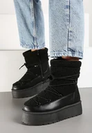 Śniegowce damskie - Czarne Śniegowce na Grubej Podeszwie Ozdobione Sznurowaniem i Futerkiem Ravanelle - miniaturka - grafika 1