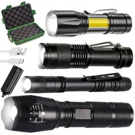 Latarki - Zestaw 4X Latarka Led Taktyczna +etui Ładowarka - miniaturka - grafika 1