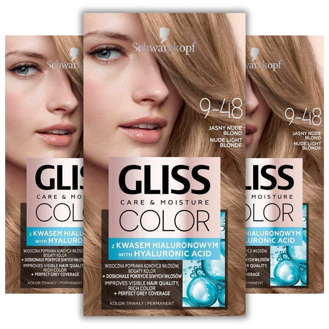 Gliss Color Farba do Włosów Jasny Nude Blonde 9-48 Zestaw x 3