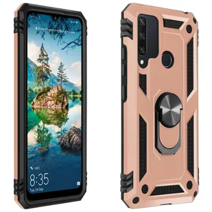 Etui Huawei Y6p Bi Material Sztywny miękki magnetyczny stojak z pierścieniem Różowe złoto - Etui i futerały do telefonów - miniaturka - grafika 1