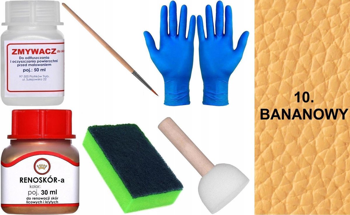 BANANOWY 10 Renoskór ZESTAW DO RENOWACJI SKÓRY LICOWEJ Farba Zmywacz Pędzel