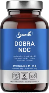 Panaseus Dobra Noc 50 kapsułek melatonina kozłek (5904194061609) - Suplementy naturalne - miniaturka - grafika 1