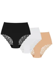 Wol-Bar Promessa 3-pak beżowy-biały-czarny 2XL Majtki wysokie figi - Majtki damskie - miniaturka - grafika 1