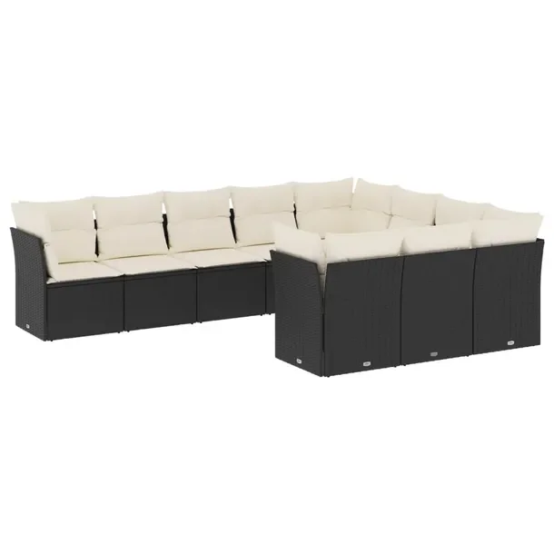 Zestaw wypoczynkowy rattan PE 10szt. czarny/kremowy 55x62x69cm