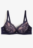 Biustonosze - Granatowo-Różowy Koronkowy Biustonosz Push-Up Regulowanych Ramiączkach Yloena - miniaturka - grafika 1