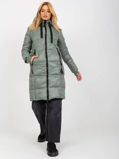 Płaszcze damskie - Płaszcz zimowa khaki casual kurtka puchowa pikowana rękaw długi długość długa podszewka pikowanie troczki kieszenie - grafika 1
