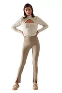Legginsy - TRENDYOL Damskie legginsy Disciptal z dzianiny, jasnobrązowy, L - miniaturka - grafika 1