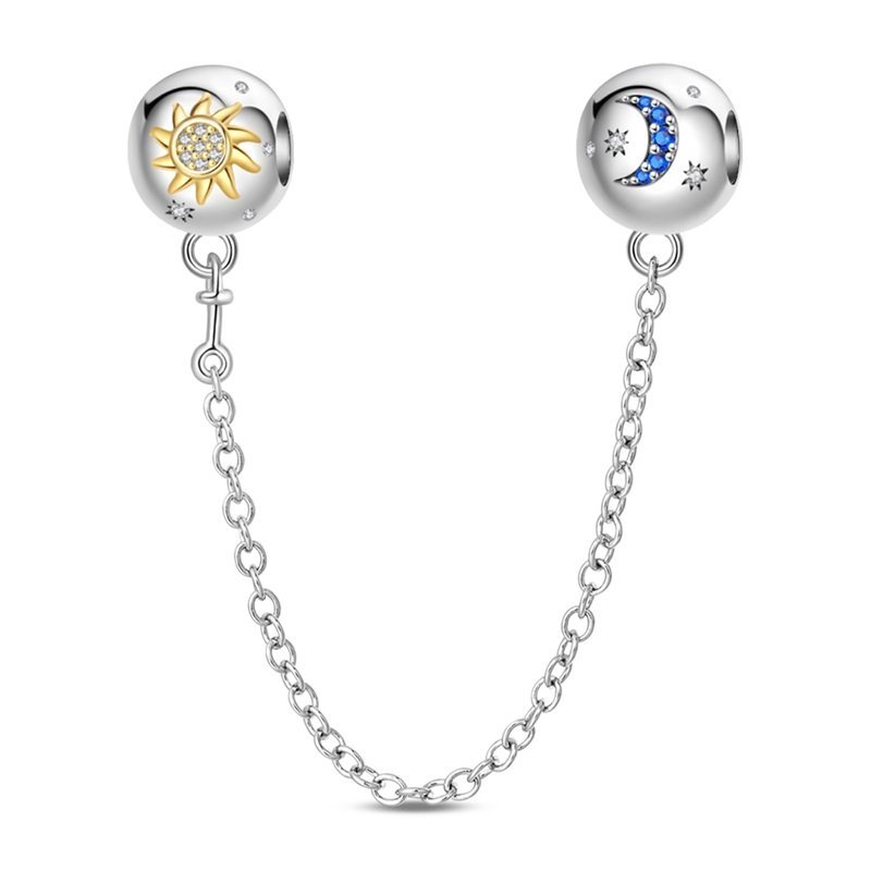 Łańcuszek Zabezpieczający Charms Srebro 925 Separator Słońce I Księżyc