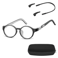 Okulary korekcyjne, oprawki, szkła - Elastyczne dziecięce oprawki okularowe zerówki okrągłe + gumka Sunoptic K7C czarne - miniaturka - grafika 1