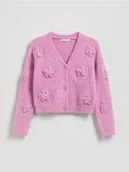 Swetry dla dziewczynek - Reserved - Kardigan z kwiatową aplikacją - fioletowy - miniaturka - grafika 1