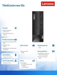 Komputer ThinkCentre Neo 50s SFF 11T000EKPB W11Pro i5-12400/8GB/512GB/INT/DVD/3YRS OS - Zestawy komputerowe - miniaturka - grafika 4