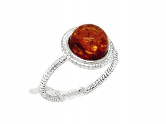 Pierścionek DELIKATNY srebrny BURSZTYN SREBRO ROZMIAR 10 oczko koniak FILM