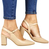 Czółenka - CZÓŁENKA BEZ PIĘTY NA SŁUPKU PÓŁBUTY SERGIO LEONE SK446 COFFE BEŻOWE LICOWE - miniaturka - grafika 1