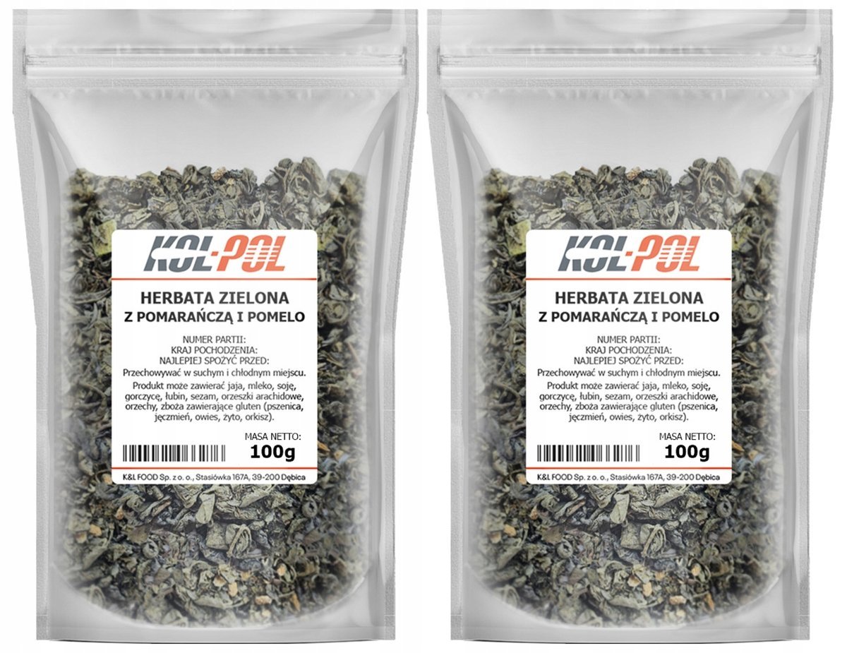 HERBATA ZIELONA POMARAŃCZA POMELO 200g Owocowa Liściasta naturalna Kol-Pol