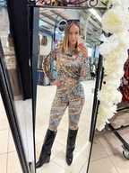 Bluzy sportowe damskie - Komplet welurowy Codo La Perla dres z lampasami w print zwierzęcy bluza + legginsy - wzór 4 - LA PERLA - miniaturka - grafika 1