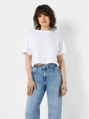 Koszulki i topy damskie - Noisy May T-Shirt Alena 27023863 Biały Cropped Fit - miniaturka - grafika 1