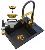 Zlewozmywaki z baterią - Zlew Granitowy Golden Best Syfon Bateria Złota - miniaturka - grafika 1