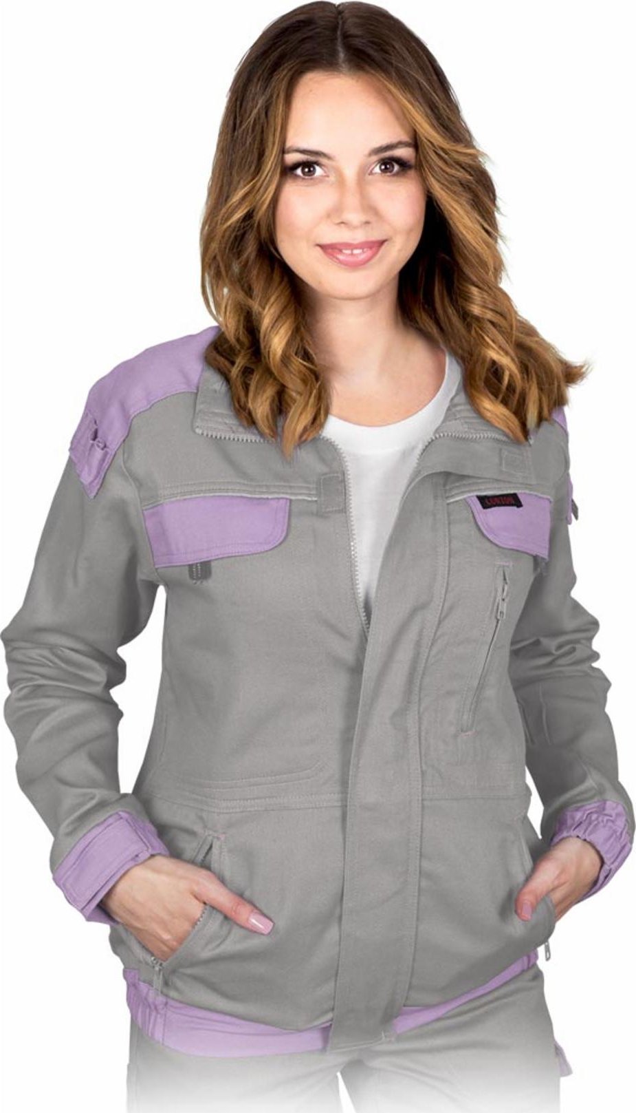 R.E.I.S. CORTON-L-J - Damska bluza ochronna CORTON, stójka tkana 100% bawełna 260 g/m2 6 kieszeni elementy odlaskowe - granatowo-ciemnowrzosowy S