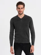 Swetry męskie - Washowany sweter męski z dekoltem w serek - czarny V1 OM-SWOS-0108 - Ombre Clothing - miniaturka - grafika 1