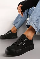 Trampki damskie - Czarne Casualowe Trampki przed Kostkę na Platformie ze Sznurowaniem Reapita - miniaturka - grafika 1