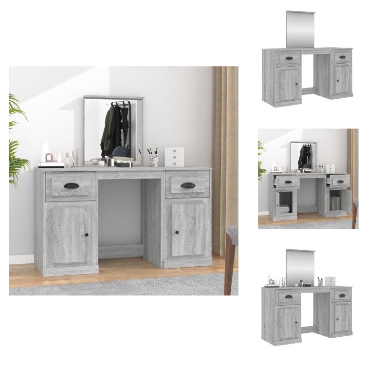 vidaXL Toaletka z lustrem szara Sonoma 130x50x132,5 cm - Toaletki